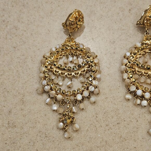 VINTAGE STATEMENT JOSE & MARIA BARRERA STONE CRYSTAL DANGLE CHANDELIER EARRINGS - Picture 10 of 14